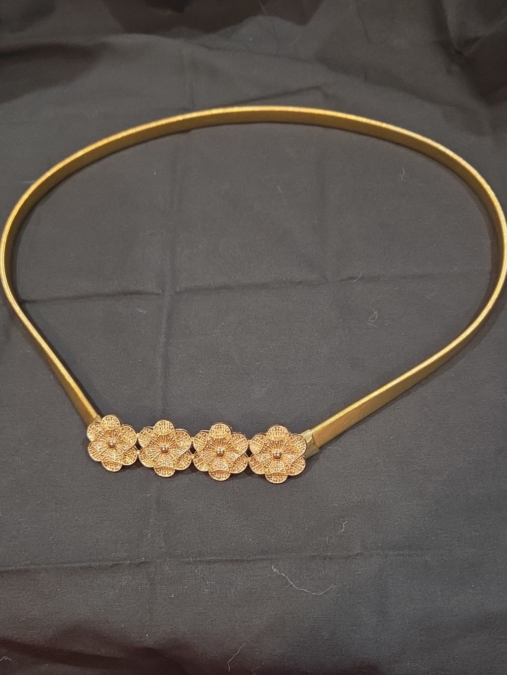 Goldtone Floral Elastic Waist Belt